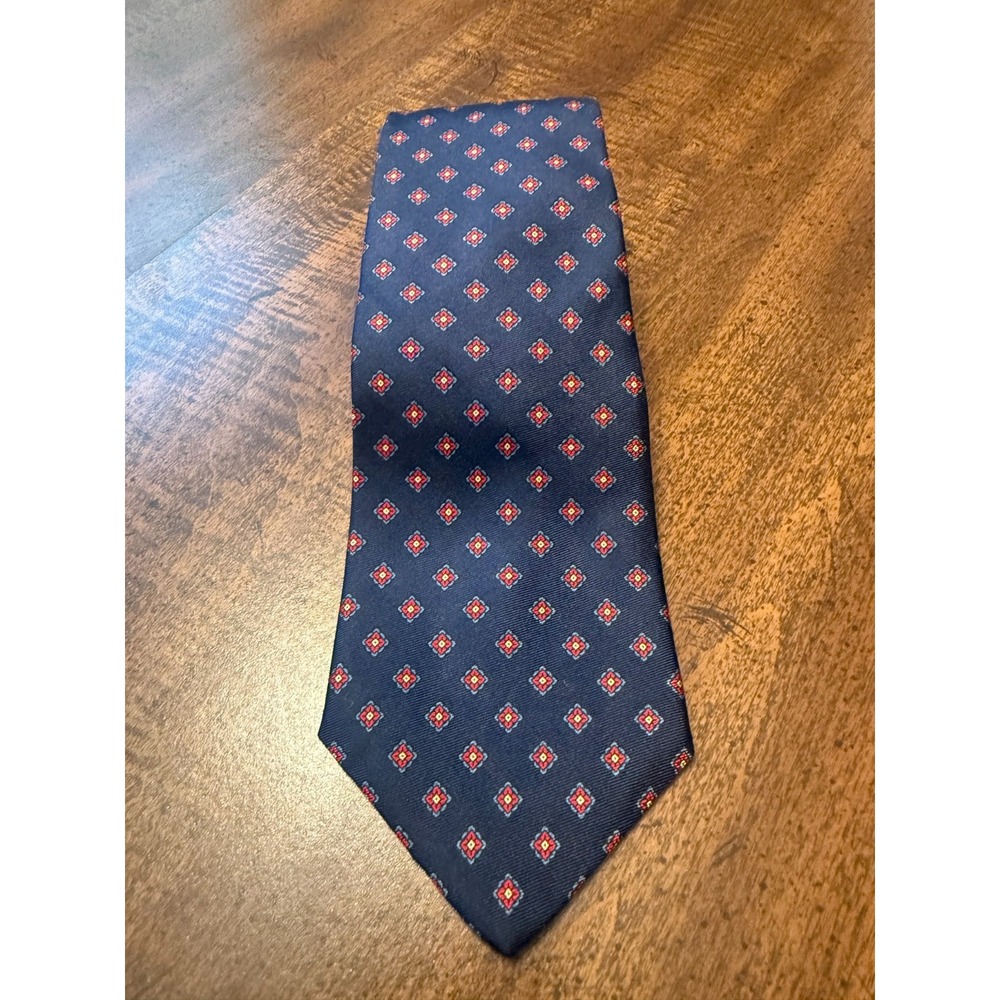 Remington Men's Navy Blue Red Geometric Medallion Classic Necktie 100% Silk